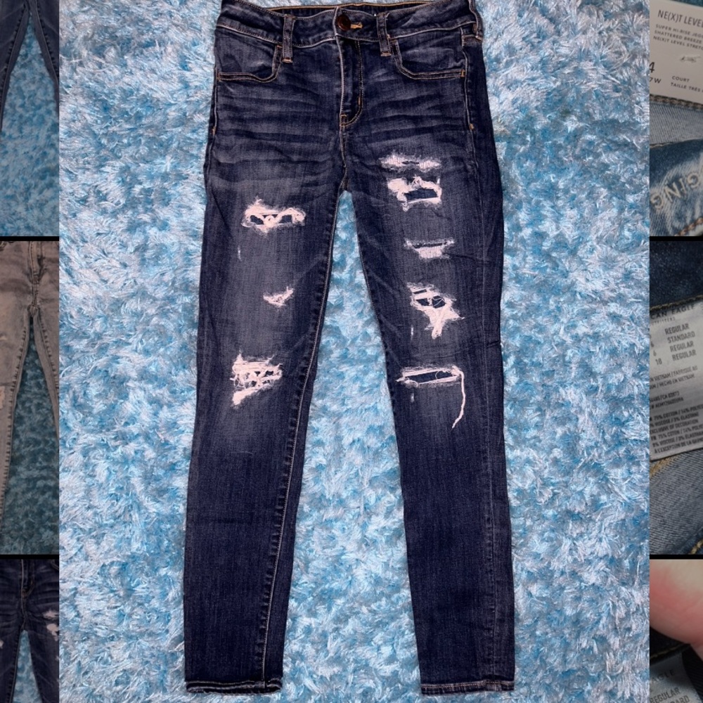 Dark Wash Distressed American Eagle Skinny Jeans